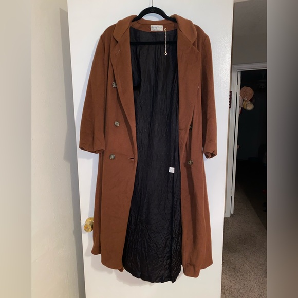Ashley Scott 100% wool caramel brown long heavy warm double breasted trench coat - Picture 3 of 15